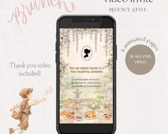 Regency Brunch Invitation Video, Birthday Brunch Digital Invite, Animated Galentine’s Brunch E-Invite + Thank You Video