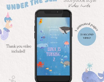 Under the Sea Animated Birthday Invitation, Editable Video Invite with Sea Animals & Mermaids, Ocean Theme Kids Birthday