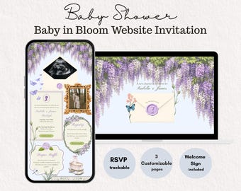 Baby in Bloom Baby Shower Invitation Website, Floral Garden Invite Template, Regency Victorian Style, Editable Canva, Welcome Sign Included