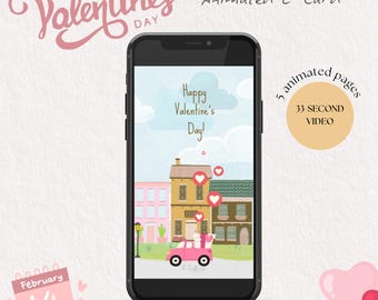 Animated Valentine’s Day Greeting Card Digital, Cute Valentine Video, Valentine’s E-Card Editable, Instant Download, Customizable