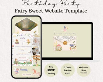 Fairy Sweet Birthday Invitation Website Template with RSVP, Enchanted 1st 2nd 3rd Birthday Invite, Canva Editable, Welcome Sign Included