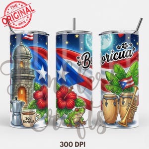 Puerto Rico Flag Tumbler Wrap Soy Boricua Pride, Puerto Rican Flag Tumbler, Digital Download, 20 oz Skinny Tumbler Sublimation Design