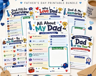 All About My Dad Printable Bundle, Father’s Day Activity Sheets for Kids (Digital Download)