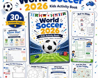 World Soccer 2026 Kids Activity Book, Coloring Puzzles Games (Instant PDF Download)
