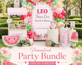 Personalized Watermelon Party Bundle, One in a Melon Birthday Decor Printable (Digital Files)