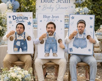 Blue Jean Baby Shower Photo Booth Props Game, Face In Hole Game (Instant Download)