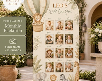Personalized Safari Monthly Milestone Backdrop, Wild One First Birthday Photo Backdrop (Digital Download)
