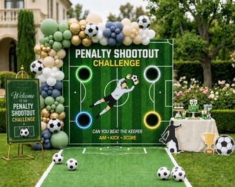 Penalty Shootout Party Bundle, Soccer Birthday Game, Football Challenge Backdrop (Digital Files)