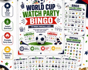 World Cup Watch Party Bingo Game, Football Soccer Party Activity (Instant Download)