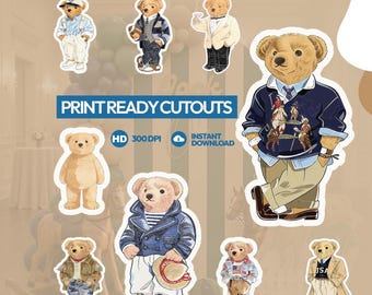 Standee met uitsparingen voor polobeer | Preppy verjaardagsfeestje teddybeer (digitale download)