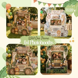 Wild One Safari Jeep Photobooth Props, Jungle Animals Birthday Decor (PDF+PNG Download)