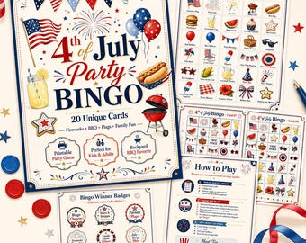 4th of July Party Bingo Game, Patriotic Printable for Kids and Adults (Digital Download)