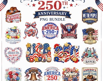 America 250th Anniversary PNG Bundle, Patriotic USA Sublimation Designs (Digital Download)