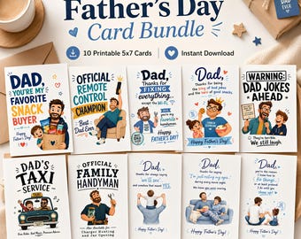 Funny Dad Joke Cards Bundle, 10 Printable 5x7 Flat Cards (Instant Download)