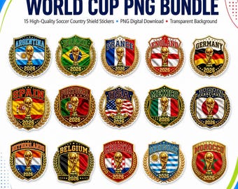 2026 World Cup Country Badge PNG Bundle, 15 Soccer Crest Designs (Digital Download)