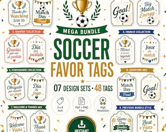 Soccer Favor Tags Mega Bundle, Match Day Treat Labels (PDF PNG)