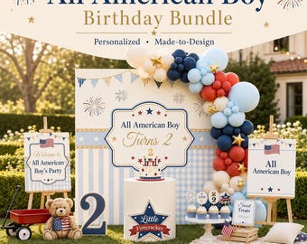 All American Boy Birthday Bundle, Personalized Patriotic Birthday Decor (Digital Files)