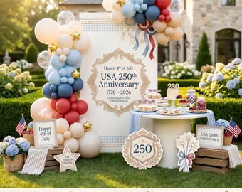 USA 250th Anniversary Party Bundle, 4th of July Digital Party Decor (Instant Download)