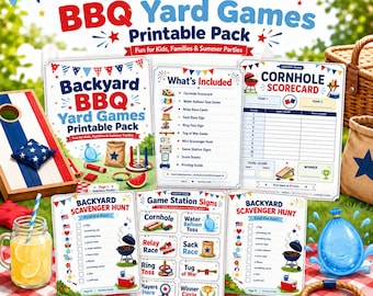 Backyard BBQ Yard Games Printable Pack, Summer Party Activities (Instant Download)