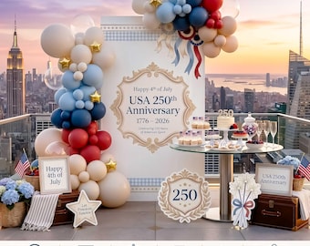 USA 250th Anniversary Party Bundle, Patriotic Backdrop, Welcome Board (Digital Download)