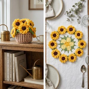 Haakpatroon voor een bloempot met zonnebloemmotief, haakpatroon voor een bloempot, haakdecoratie voor thuis, digitaal PDF-patroon