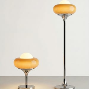 Orange Art Glass Table Lamp, Bauhaus Inspired Lighting, Retro Chrome Accent Light, Designer Bedside Decor, Mid Century Style, Statement Home