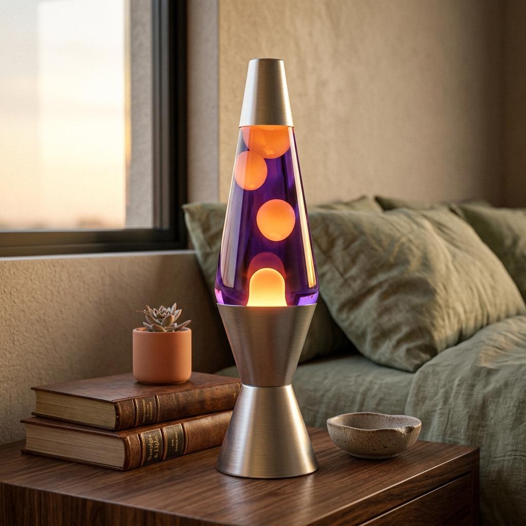 Retro Rocket Lava Lamp, Purple Orange Mood Light, Vintage Glow