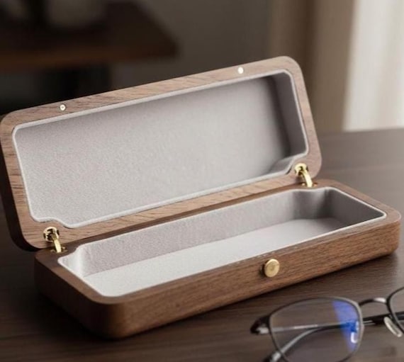 Walnut Wood Sunglasses Case | Magnetic Solid Eyewear Box | Luxury Real Glasses Holder | Hard Shell Desk Storage | Groomsmen Gift For Him