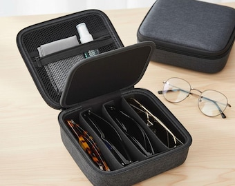 Estuche rígido de viaje para gafas de sol / Bolsa organizadora para varios pares de gafas / Protector portátil para gafas / Regalo para hombres y mujeres / Caja de 4 compartimentos