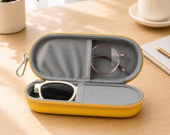Estojo duplo para óculos de sol | Caixa rígida dupla para óculos | Organizador de viagem 2 em 1 para óculos | Bolsa portátil para óculos | Suporte para óculos de dupla face