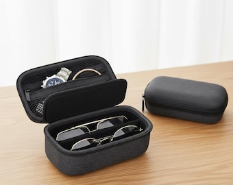 Custodia rigida doppia per occhiali da sole / Organizer da viaggio per due paia di occhiali / Custodia protettiva per 2 paia di occhiali da sole / Scatola sottile per occhiali da sole e da lettura