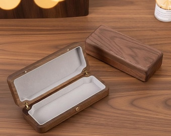 Estuche para gafas de madera de nogal negro de primera calidad, caja rígida de lujo para gafas, regalo minimalista para hombres y mujeres, estuche profesional para bolígrafos, almacenamiento de joyas.
