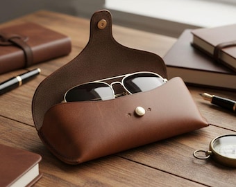 Estuche de cuero premium para gafas / Soporte rígido para gafas de sol / Estuche de lujo con clip para cinturón / Regalo personalizado para padrinos de boda