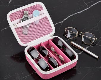 Estuche rígido de viaje para gafas de sol / Bolsa organizadora para varios pares de gafas / Protector portátil para gafas / Regalo para hombres y mujeres / Caja de 4 compartimentos