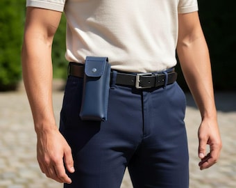 Estuche de cuero premium para gafas / Funda vertical para gafas de sol con presilla para cinturón / Riñonera magnética para gafas / Regalo para hombre