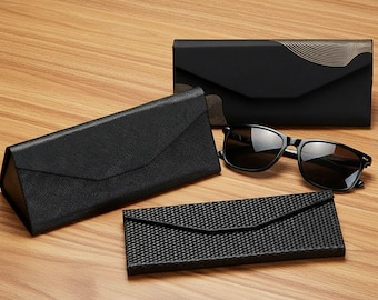 Estuche triangular plegable para gafas de sol / Caja delgada de cuero magnético para gafas / Protector de gafas de viaje que ahorra espacio / Regalo para hombres y mujeres