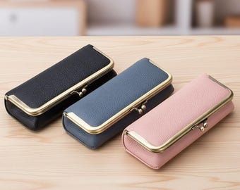 Estuche de cuero para gafas con cierre de beso, pequeño estuche multiusos para tecnología y joyas, organizador de viaje vintage, regalo unisex, caja para gafas de sol.