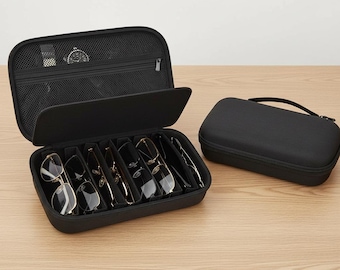 Estuche de viaje para gafas de sol de 4 y 8 compartimentos / Bolsa organizadora para varios pares de gafas / Estuche rígido para dispositivos electrónicos / Regalo de lujo para hombres y mujeres