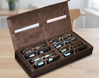 Estuche de cuero Crazy Horse para gafas de sol / Organizador de viaje con múltiples compartimentos para gafas / Almacenamiento plegable para varios pares de gafas / Regalo vintage de lujo para hombres