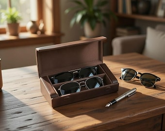 Estuche de cuero Crazy Horse para gafas de sol / Caja de viaje para gafas con 2, 3, 4, 6 u 8 compartimentos / Organizador plegable para múltiples gafas / Regalo vintage de lujo para hombres
