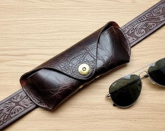 Estuche de cuero para gafas de sol con cinturón / Funda horizontal para gafas con trabilla para cinturón / Riñonera de cuero EDC / Regalo de lujo personalizado para él