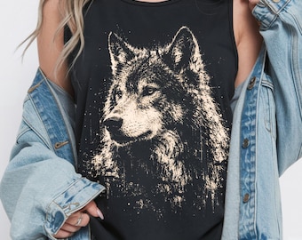 Wolf Tank Top Comfort Colors, Vintage Wolf Graphic Tank, Distressed Wildlife Shirt