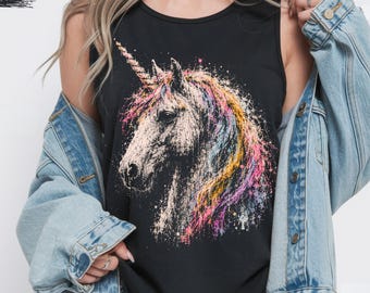 Unicorn Tank Top Comfort Colors, Colorful Unicorn Graphic Tank, Distressed Fantasy Shirt, Mythical Unicorn Tank, Grunge Unicorn Tee