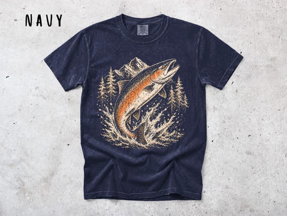 Comfort Colors® Vintage Style Trout Shirt Jumping Fish Graphic Tee Distressed Fishing Shirt Retro Rainbow Trout Tee Outdoorsman Gift