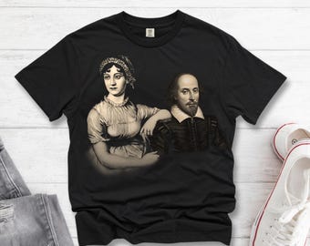 Komfort Farben Vintage Porträt Jane Austen Shakespeare T-Shirt, klassische Autoren lustiges Shirt, Buch-Liebhaber-T-Shirt, Buch-Nerd-Geschenk, literarisches Geschenk