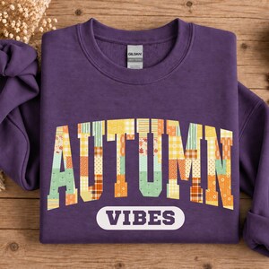 Autumn Vibes Sweatshirt, Faux Patchwork Fall Crewneck, Quilted Autumn Sweatshirt, Cozy Fall Pullover, Oversized Sweatshirt