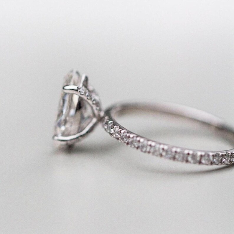 2CT Marquise Cut Lab Grown Diamond Ring, Hidden Halo Engagement Ring ...
