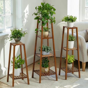 Tall Bamboo Plant Stand Multi Tier Flower Pot Display Shelf Corner Storage Rack Indoor Outdoor Vertical Planter Organizer for Living Room