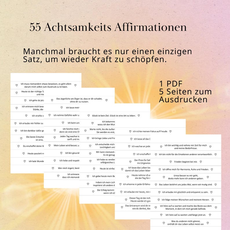55 mindful affirmations for mental strength | Phrases for peace & inner radiance | Affirmations as PDF | German image 1