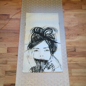 Japanese Sumi-e Ink Painting Original &quot;October&quot; Portrait of a Woman Series